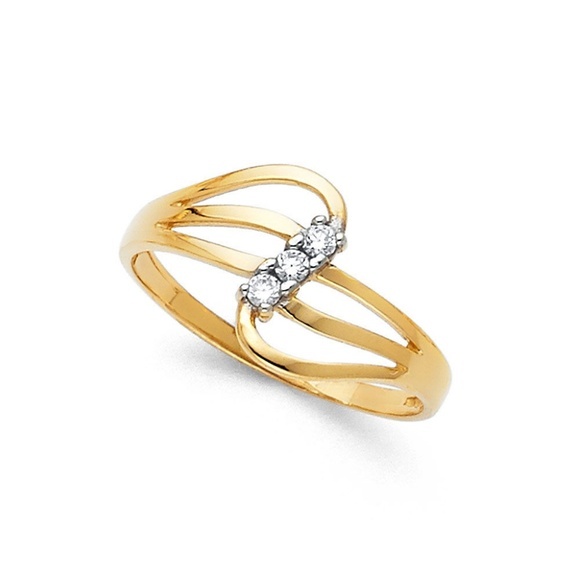 14k Solid Gold Three 3 Stone Engagement Wedding Ring